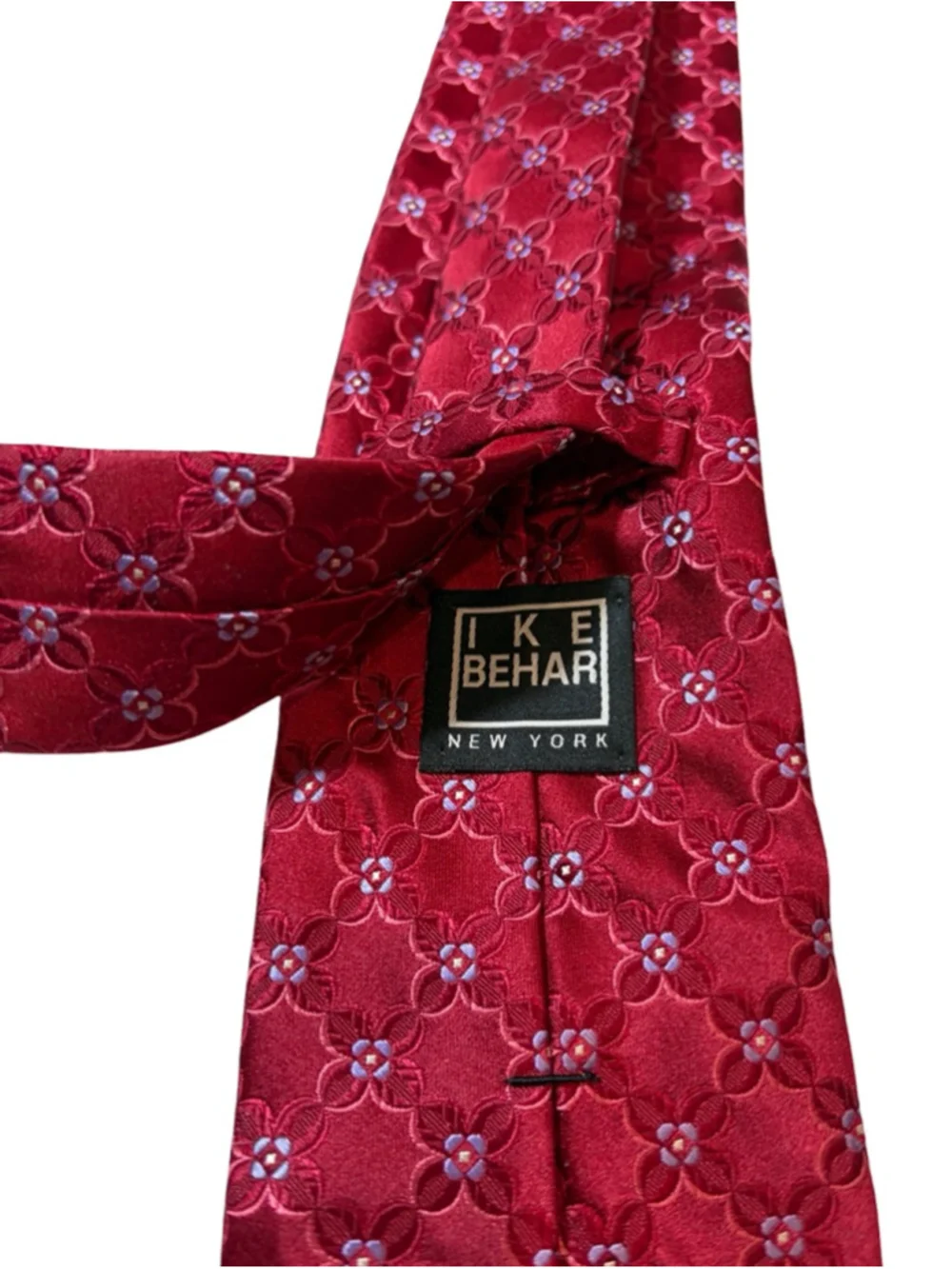 Ike Behar Silk Tie Red Geometric Floral Luxury Wedding Business Classic